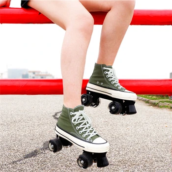 

JK Skates Quad Roller Skates Unisex Men / Women Double Line Skate Adult Kid Two line Skating Shoes With LED PU 4 Wheels Patines