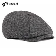 Fibonacci в клетку; одежда из 8 панелей с закруглёнными краями и пуговицей сверху шапки для Для мужчин восьмиугольная осень-зима утепленные Бекхэм с узором в виде плюща Французский Берет Шапки