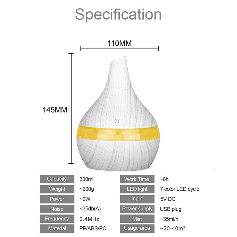 300 мл USB белый деревянный увлажнитель воздуха ароматерапия 7 видов цветов светодиодный светильник Электрический Арома эфирное масло диффузор холодный туман