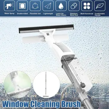 

Glass Cleaning Brush Scrub Double-sided with Water Spray Window Cleaner High Quality Long Handle Wiper Cloth Combo Silicone Tool