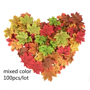 

100pcs DIY Single Simulation Red Maple Leaf Fall Foliage Wedding Road Window Display Decoration Fake Leaf Nursery