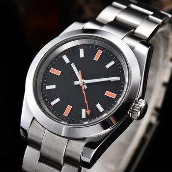 

aik watch automatic black dial orange hands 39mm stainless steel case and bracket luminous marks hands H4-4