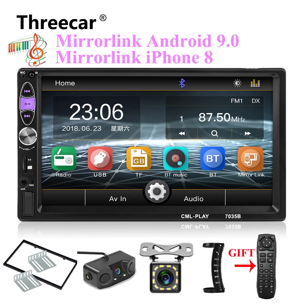 Tanie Mirror link Android 9.0 radio samochodowe odtwarzacz 2din MP5 subwoofer Bluetooth zestaw głośnomówiący FM USB kamera cofania radio magnetofon kasetowy
