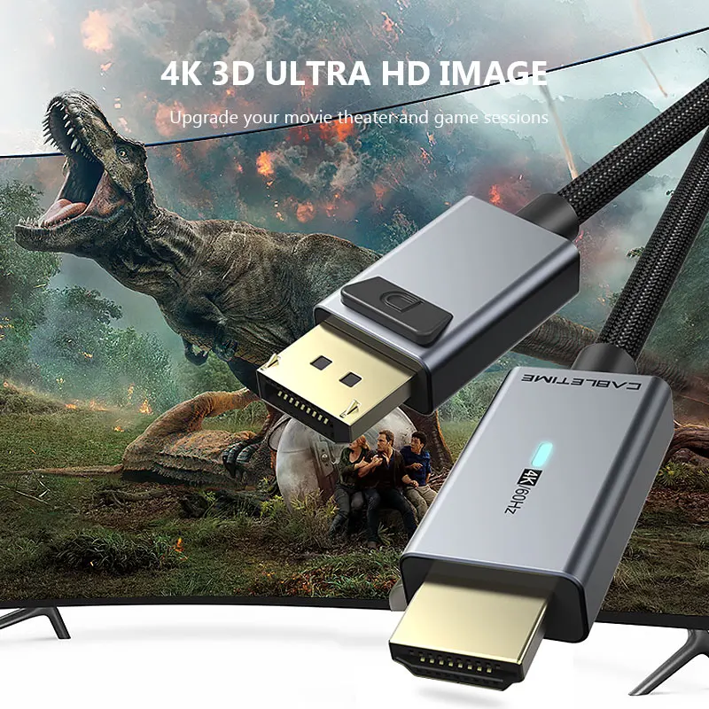 CABLETIME-ο ÷Ʈ-HDMI 4K 60HZ ̺, DP-hdmi 4K 60Hz ȯ DP1.2, HDTV  Ʈ PC C313 