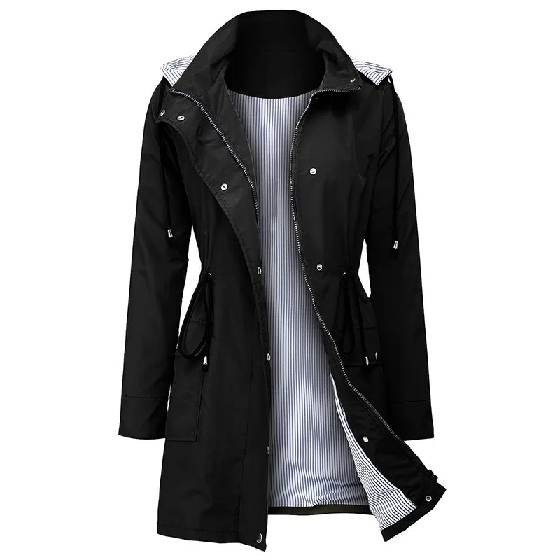 

WEPBEL Autumn Winter Women Outdoor Waterproof Jacket Fashion Casual Slim Fit Long Section Coat Drawstring Outwear