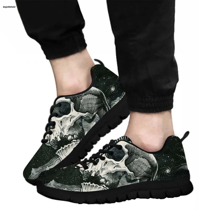 Doginthehole-zapatillas de deporte transpirables para hombre, zapatos deportivos con patrones de Calavera, de malla, a la moda