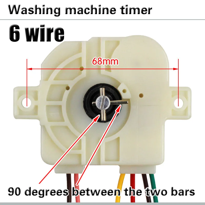 6-Wire Washing Machine Timer 90 Degree Central Hole Distance 68mm Switch Shaft