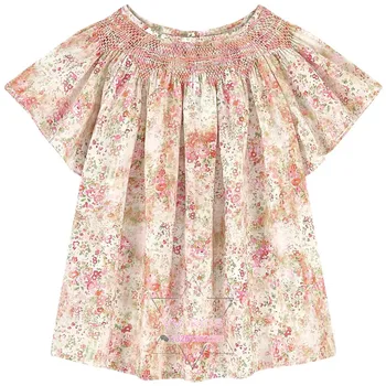 

Children Boutique Clothing Girls Smocked Floral Dresses Toddler Smocking Tops Kids Spanish Frocks Baby Cotton Clothes Infant Tee