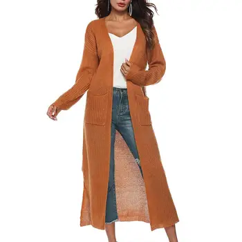 

Women Long Cardigan Summer Autumn Simple Women Autumn Pockets Woolen Yarn Knitted Hollow out Long Female Coat Cardigan Sweater