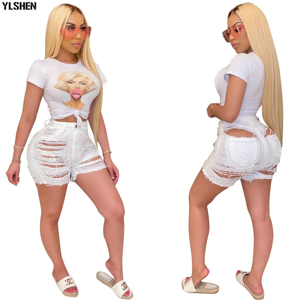 Streetwear Denim Pants Women Casual Joggers Holes Candy Jeans High Waist Skinny Female Trousers Korean Style Ladies Pants Capri 04