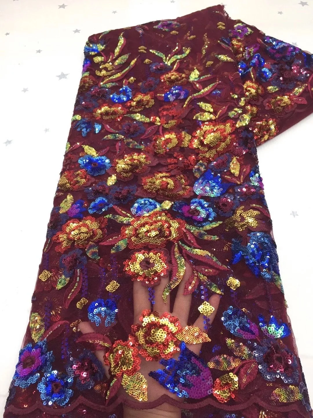

The Latest African Sequined Lace Fabric 2022 High Quality Lace Nigerian French Tulle Sequined Lace Fabric D4558