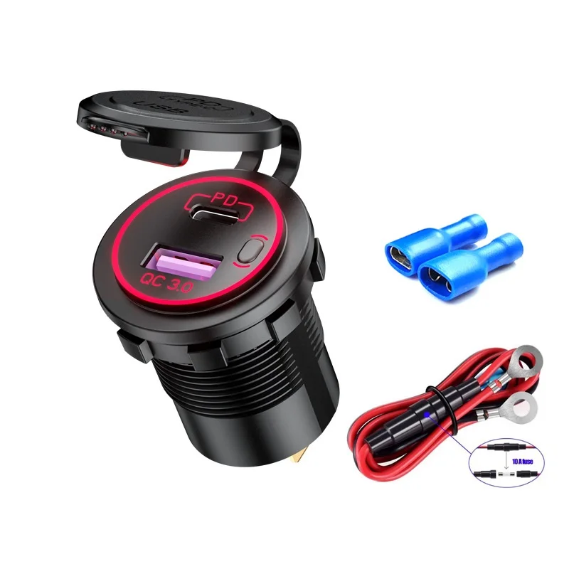 5v 1a usb 60W USB Car Charger PD Type C QC 3.0 Fast Charging Power With Switch USB Car Charger Universal Motorcycle Car Truck RV ATV Boat 65 watt car charger Chargers