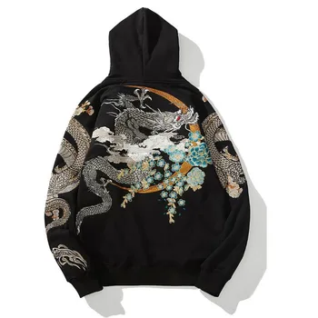 

NAGRI Original Spring Autumn New Chinese Style Men Women Couple Models Gold Line Dragon and Phoenix Embroidery Hooded M --XXXL