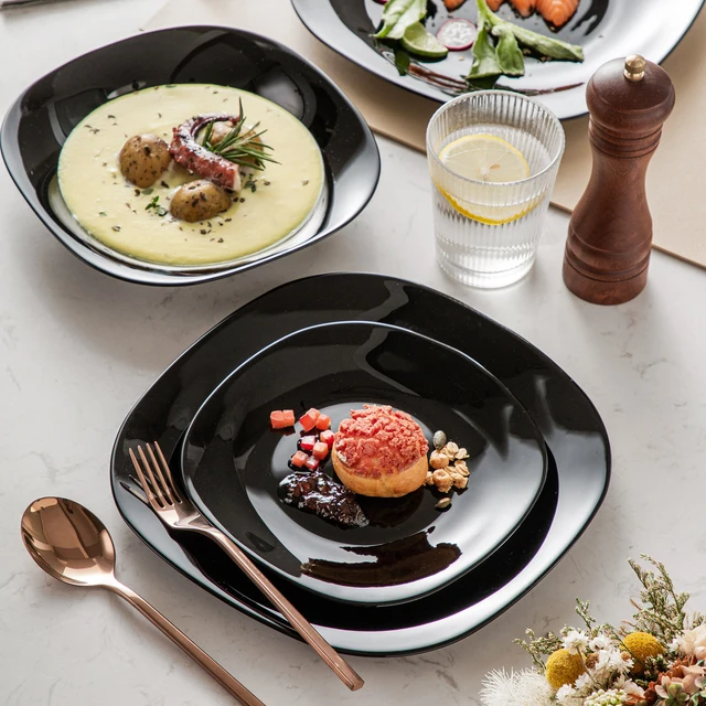 Malacasa Sorozat Dennis 18 Darabos Vacsorakészlet Fekete Üvegkészletek Vacsora Tányérokkal/ Leveslemezek/ Desszertlemezek 6/12-Hez - Image 3