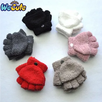 

Kids Gloves Primary School Cashmere Half Finger Flip Cover Mittens Winter Thicken Warm Children's Gloves For Boys Girls 5-11Y