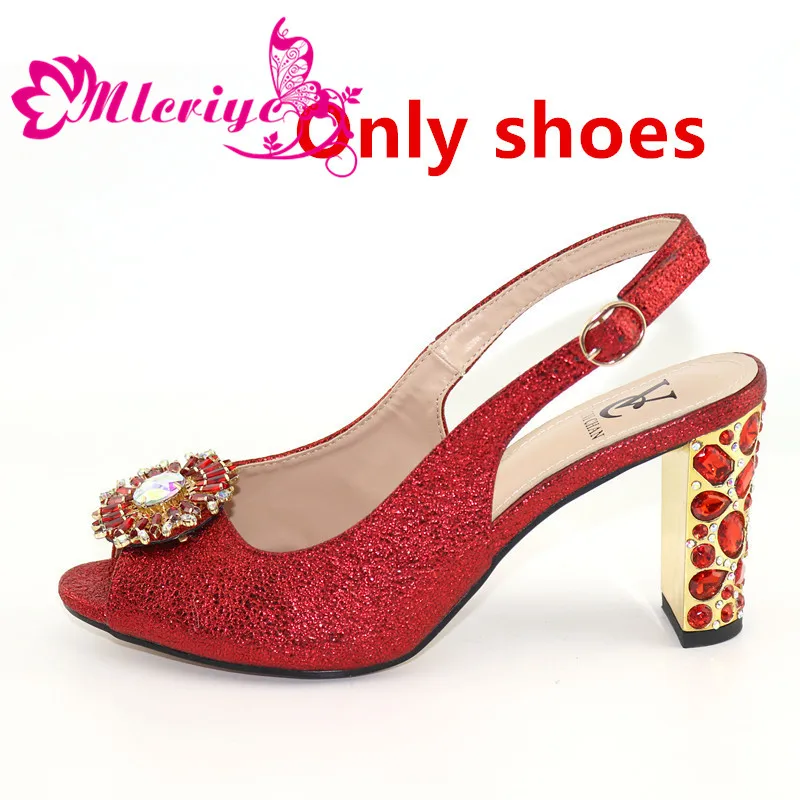 only red shoe Модная одежда для детей, зеленые Итальянская обувь с сумки в комплекте, Размер 38–43 в африканском стиле; Женская обувь в комплекте с набором подходящих сумок для вечерние Летние босоножки - Цвет: only red shoe
