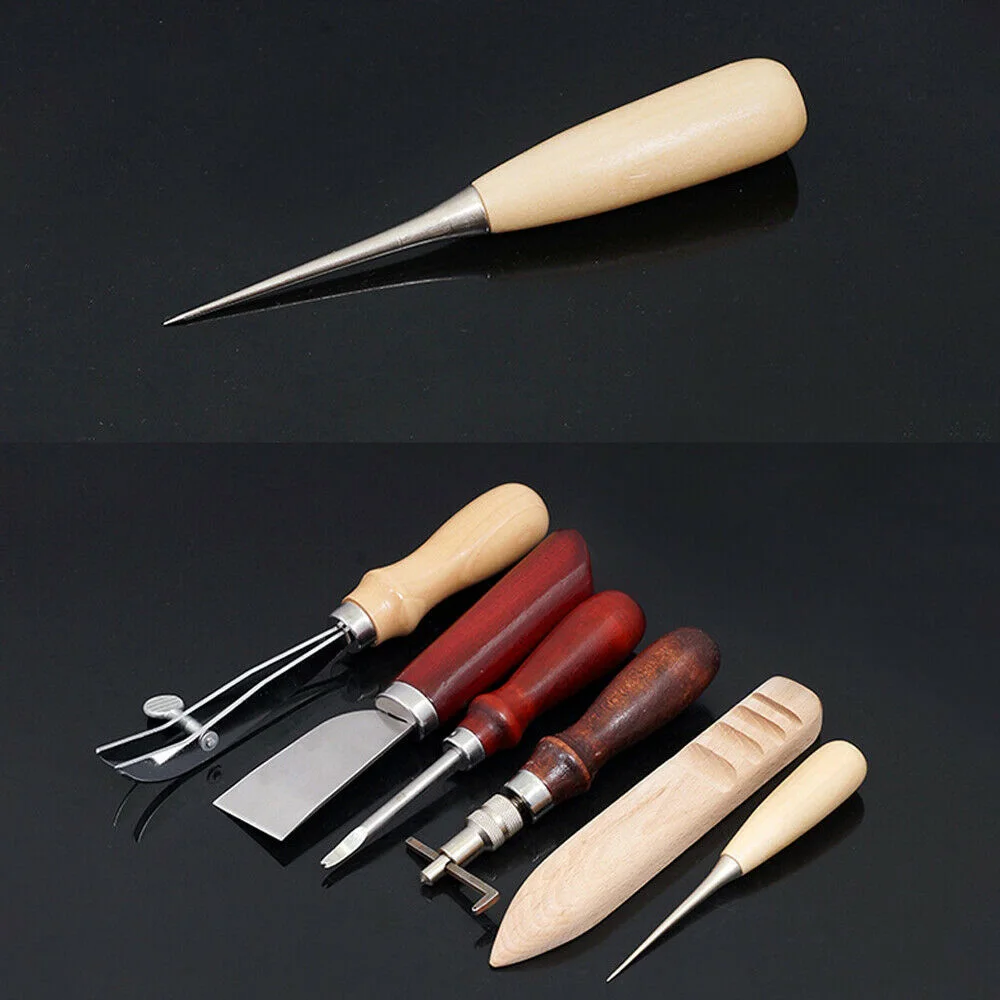 

6pcs Professional Leather Craft Sewing Trimming Tools Kit Hand Leathercraft Set Log Awl Groover Edge Cutter Herramientas