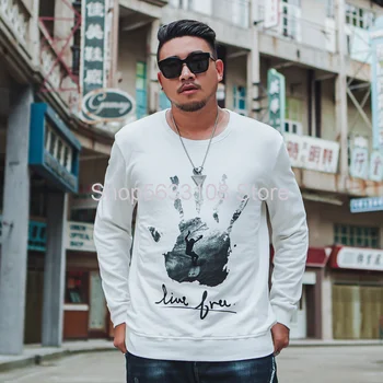

W1271 Sweater Plus Fat Plus Light Color White Big Size Sweater Male Fat Brother Round Neck Thick Long Sleeve