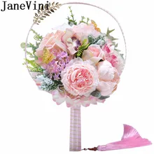 JaneVini китайский стиль розовые свадебные цветы свадебный веер искусственная красная роза пионы Свадебный букет Золотые листья кисточкой веера невесты