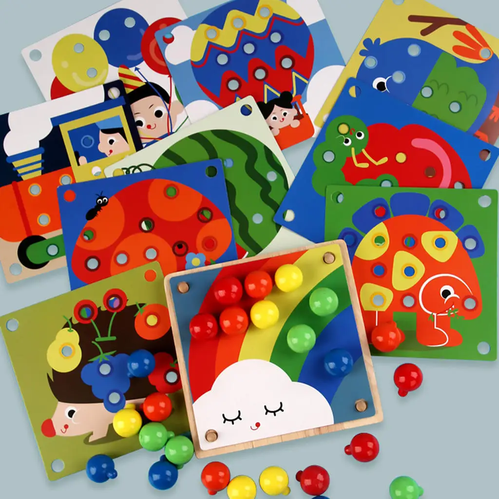 Wooden Mushroom Nail Mosaic Pegging Board Educational Toys Creative Gifts Peg Puzzle Buttons Art for Age Over 3 Years Old Baby 3