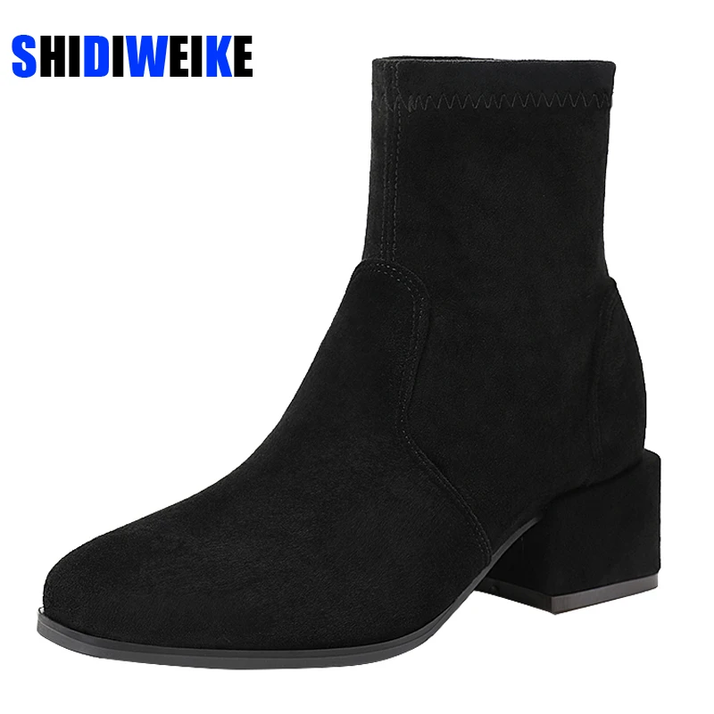 Women Boots Autumn Winter Black Ankle Boots Square Toe Ankle Boots