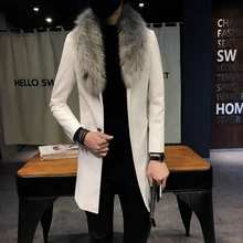 Мужской плащ, Модный меховой воротник, Куртки из искусственной кожи, Мужская Длинная ветровка, Мужская Осенняя зимняя приталенная ветрозащитная куртка