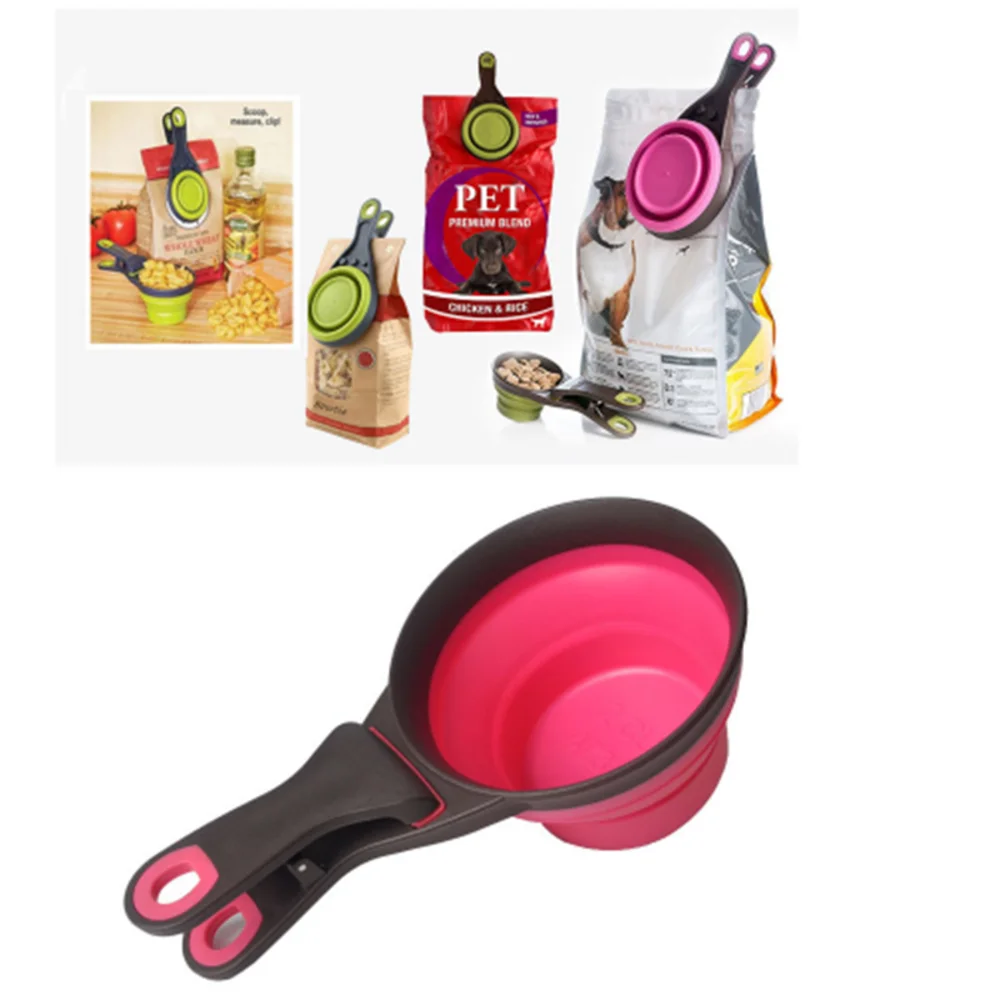 New Multifunctional Folding Silicone Dog Bowl Feeder Portable Pet Food Container Measuring Cup Spoon Dogs Feed Storage Tool | Дом и сад