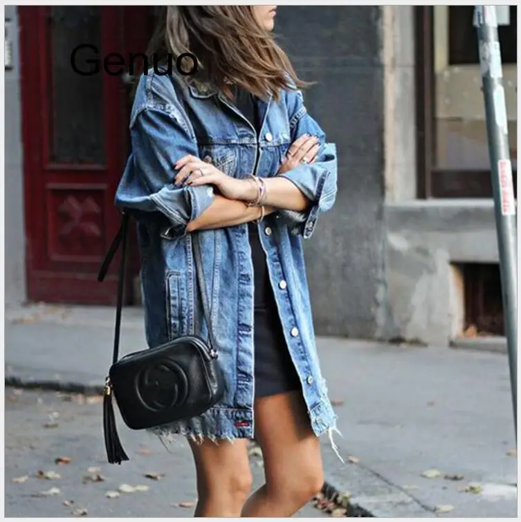 

New Denim Jackets Women Hole Boyfriend Style Jean Jacket Denim Loose Spring Autumn Denim Jeans Coats Casacos Feminino