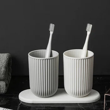 

Wash Cup with Diatom Mud Pad Simple Couple Set Toothbrush Cup Non-slip Water-free Mouthwash Cup Set Bathroom Accessories Sets