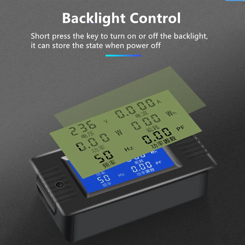 Цифровой вольтметр Амперметр 6 параметров дисплей мини мощность энергии тестер частоты переменного тока 80-260 В 5A 10A 100A с функцией подсветки