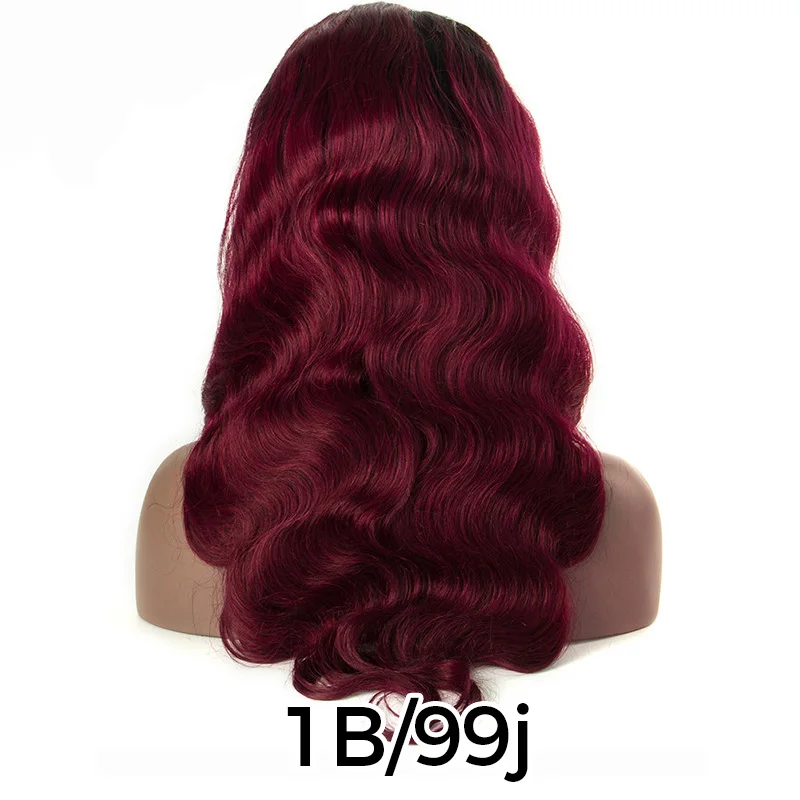 13X4 150% Невидимый красная объемная волна Синтетические волосы на кружеве парики из натуральных волос с Африканской структурой, предварительно вы эффектом деграде(переход от темного к Цвет Реми бордовый парики для чернокожих Для женщин - Цвет: 1B 99J Color wig