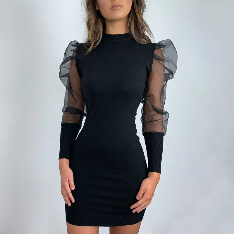 Style B 5 Модное женское облегающее платье из сетчатой ткани с пышными рукавами, весеннее платье, мини облегающее стрейчевое платье для девушек, вечерние платья для клубов, Vestidos - Цвет: Style B 5