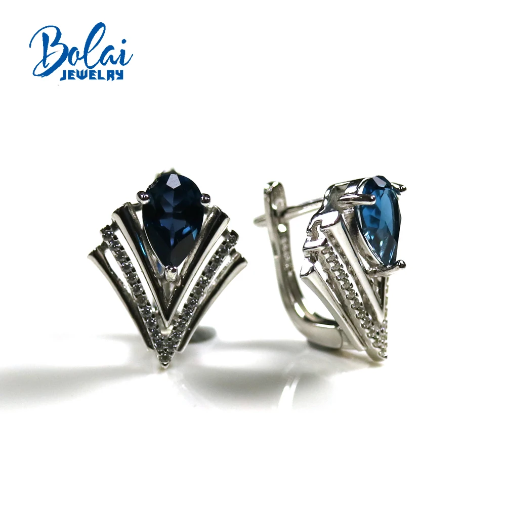 london blue topaz Клипсы сережки натуральный драгоценный камень Лондонский голубой топаз с 925 стерлингового серебра ювелирные украшения для женщин хороший подарок tbj продвижение - Цвет камня: london blue topaz