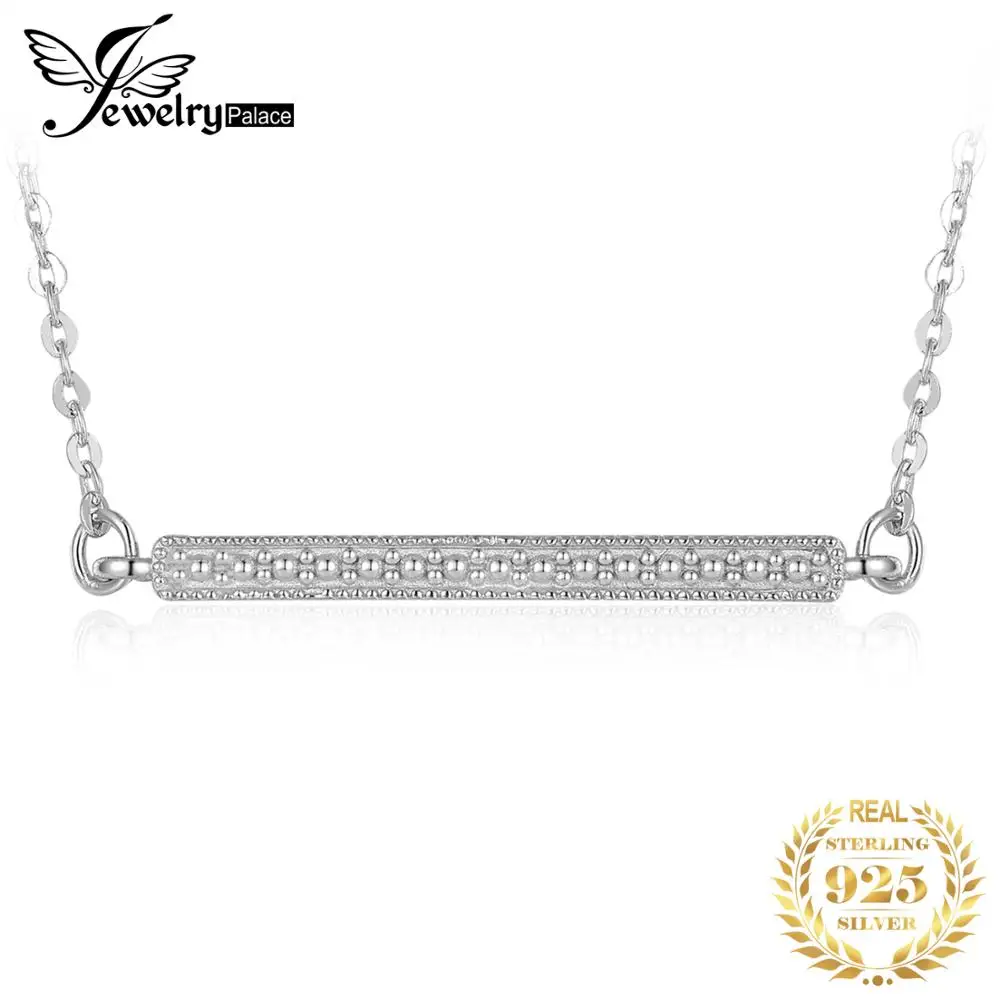 JewelryPalace Cubic Zirconia Bar Collar Necklace 925 Sterling Silver Necklace 18 Inches Cable Chain Jewelry Making Women Fashion