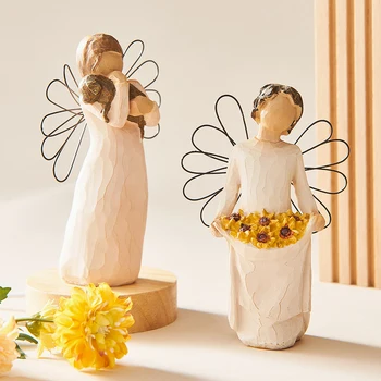 Europejskie figurki aniołów miłość rodzina figurka z żywicy Ornament dekoracje domowe w stylu nordyckim rzemiosło wyposażenie bajki ogród dekoracje świąteczne tanie i dobre opinie CN (pochodzenie) LOVE
