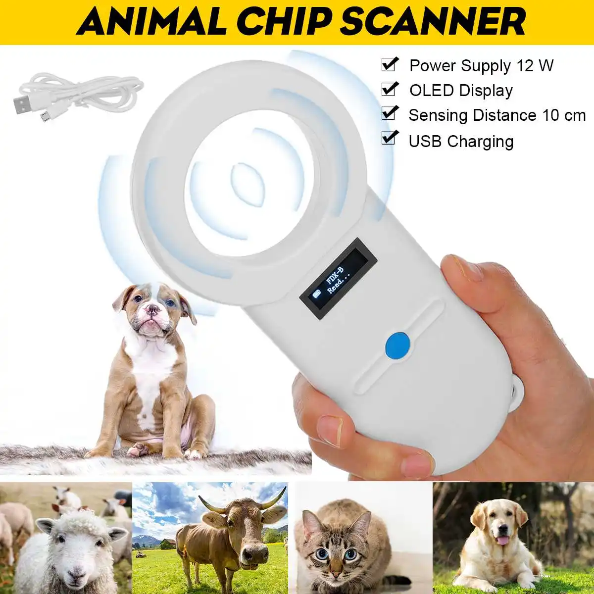 Escáner de Microchip para mascotas, lector de chips de identificación de animales, de mano, RFID, USB, para perro, gato, caballo, 134,2 Khz, ISO, FDX-B