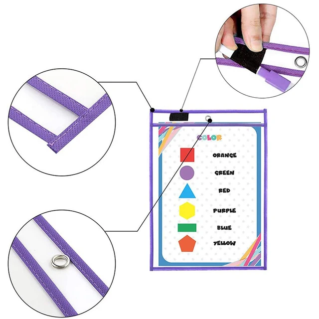 10PCS Reusable PVC Dry Erase Pockets Sleeves Sheet Protectors with Pen  Holder for Kids Children Students School Classroom - AliExpress