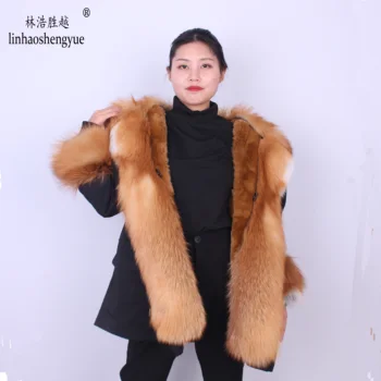 Billig Linhaoshengyue Hohe QualitÀt Red Fox Mit Kapuze Kaninchen Haut Futter Parka Mantel