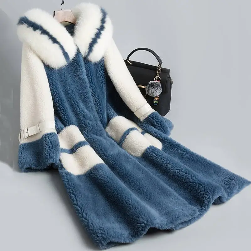Женское зимнее пальто из натурального Лисьего меха с капюшоном и натуральным мехом женское длинное пальто из натуральной овечьей шерсти шерстяная куртка K303