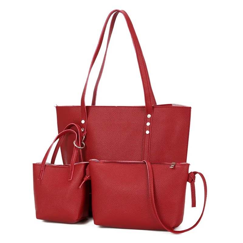 

2018 Autumn And Winter New Style Korean-style Solid Color Embossed Leather Rivet Different Size Bags Foreign Trade WOMEN'S Bag S