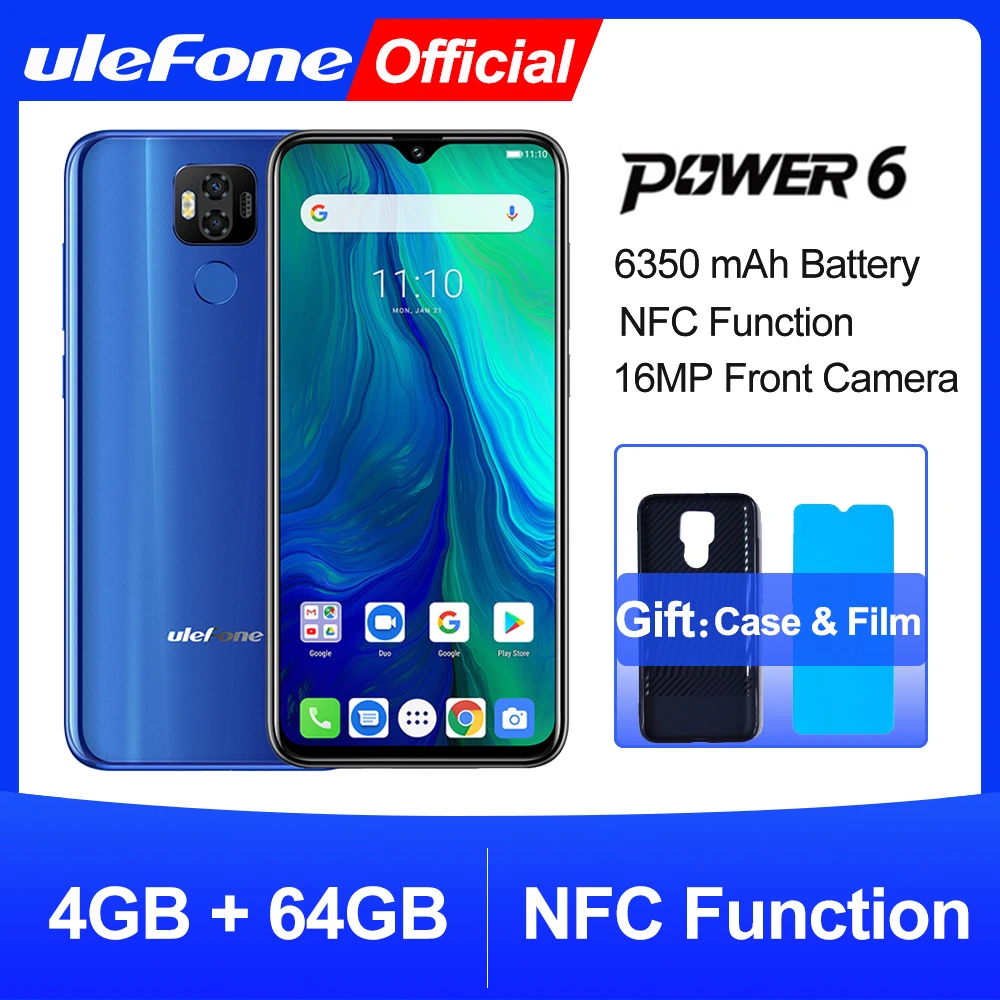 Смартфон Ulefone Power 6 Android 9.0 Helio P35 восемь ядер 6350 мАч 3 дюймовый экран 4 ГБ+64 ГБ 16 Мп