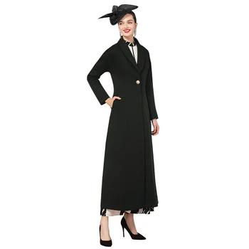 

Women Spring Autumn Long Coat for Office Lady Windbreaker Dark Green Pockets Luxury Turn-down Collar Outwear DZ2290