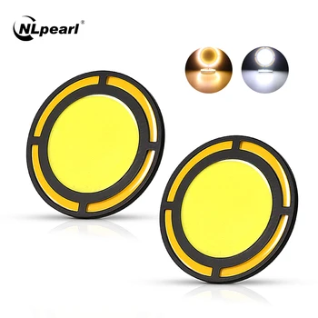 

NlpearL 2x Car Light Assembly Round Daytime Led Running Lights Yellow White Waterproof COB Drl Led Fog Light Driving Lamp 12V