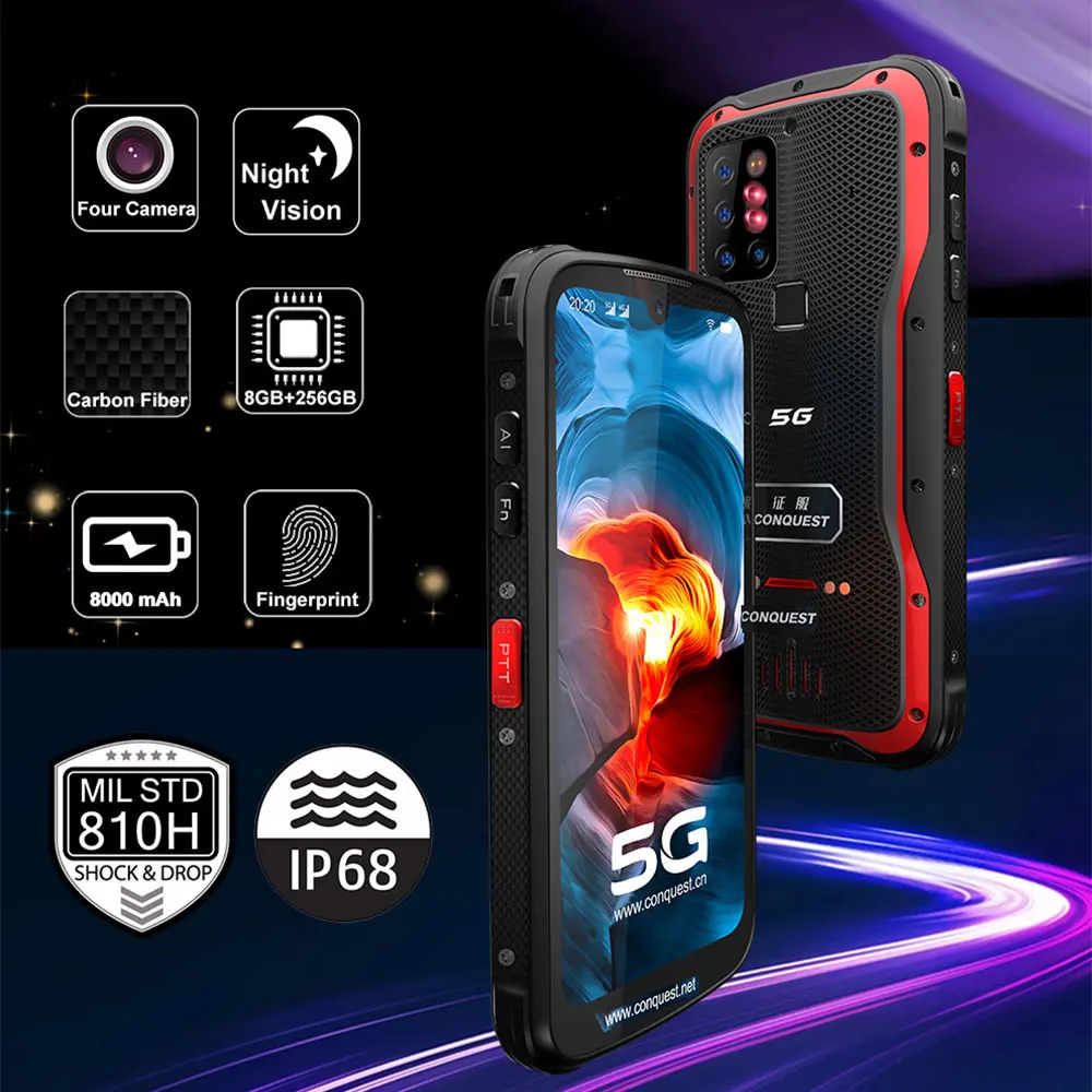 2021 New CONQUEST S20 5G Night Vision Smartphone IP68 Waterproof 48MP Four Camera 8GB RAM 256GB ROM Global Version Mobile Phones