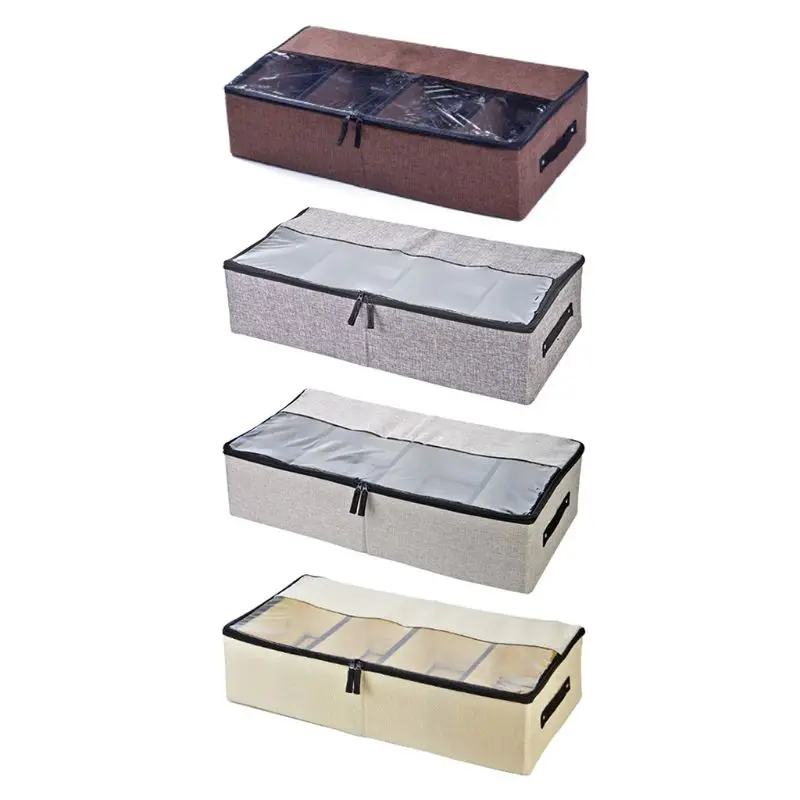 

Under Bed Shoes Storage Organizer with Transparent Skylight and Zippered Closure Adjustable Dividers