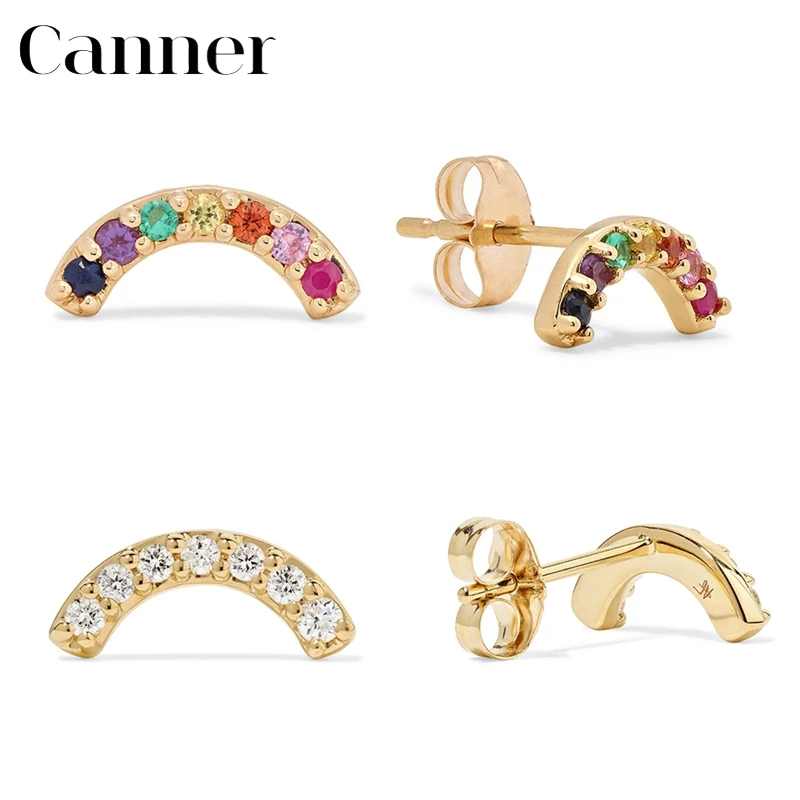 

925 Sterling Silver Crystal Zircon Single Row Stud Earrings For Women Simple Mini C-type Gold Silver Earrings Fashion Jewelry