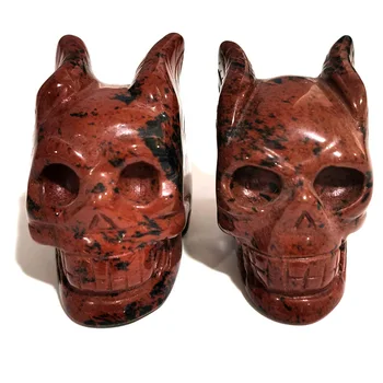 

XSY Wholesale 2 inch Red Jasper Skulls Figurine Hand Carved Crystal Wing Skull For Wicca Decor for Gift or Collection