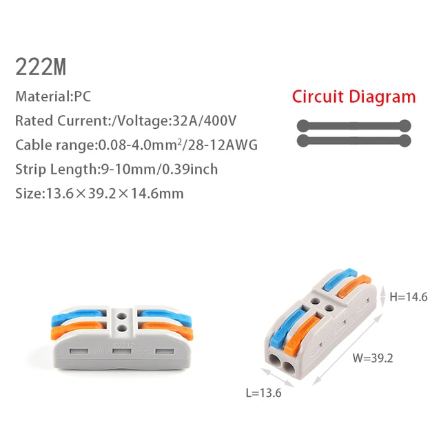 5PCS Fast Wire Cable Connectors Universal Compact Conductor Spring Splitter Wiring Connector Push-in Terminal Block For Electric 222M