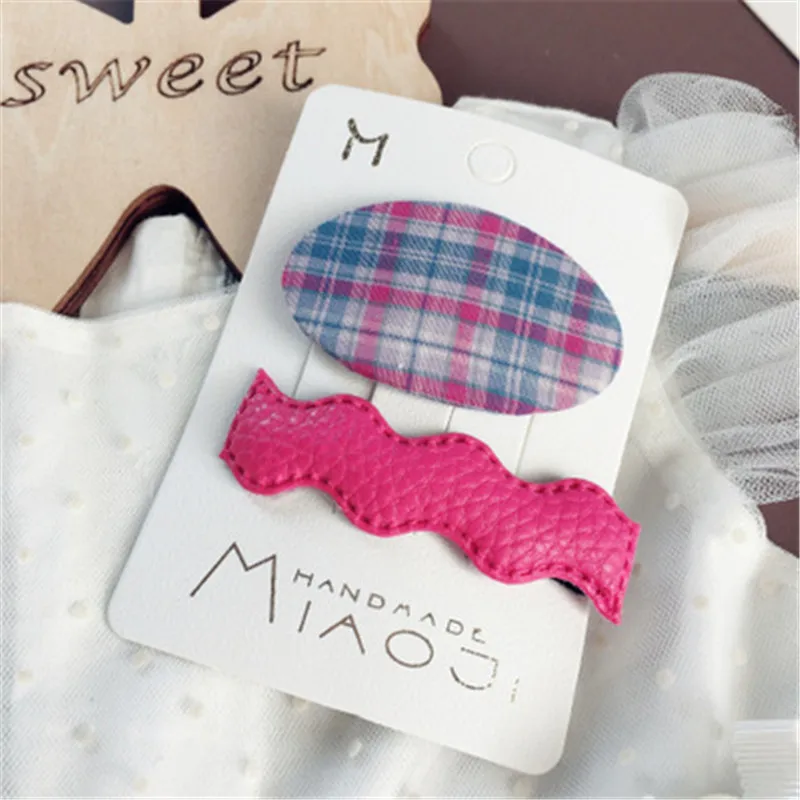 Kids Girl Children Hair Clips Sets Korean Japan Fabric Plaid Cute BB Hairpins Head wear Accessories-SWC5-W10