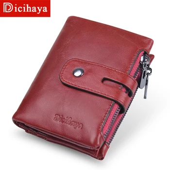 

DICIHAYA Women Wallet Samll Short Genuine Leather Women Wallets Red Leather Purse Femle Zipper Wallet Coin Purse Card Holder